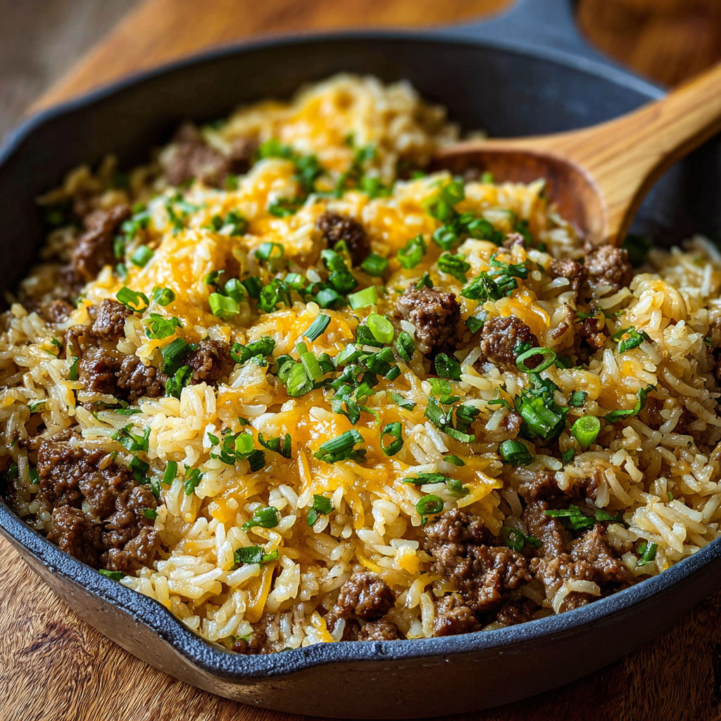 Garlic Butter Beef Rice Skillet with Cheese