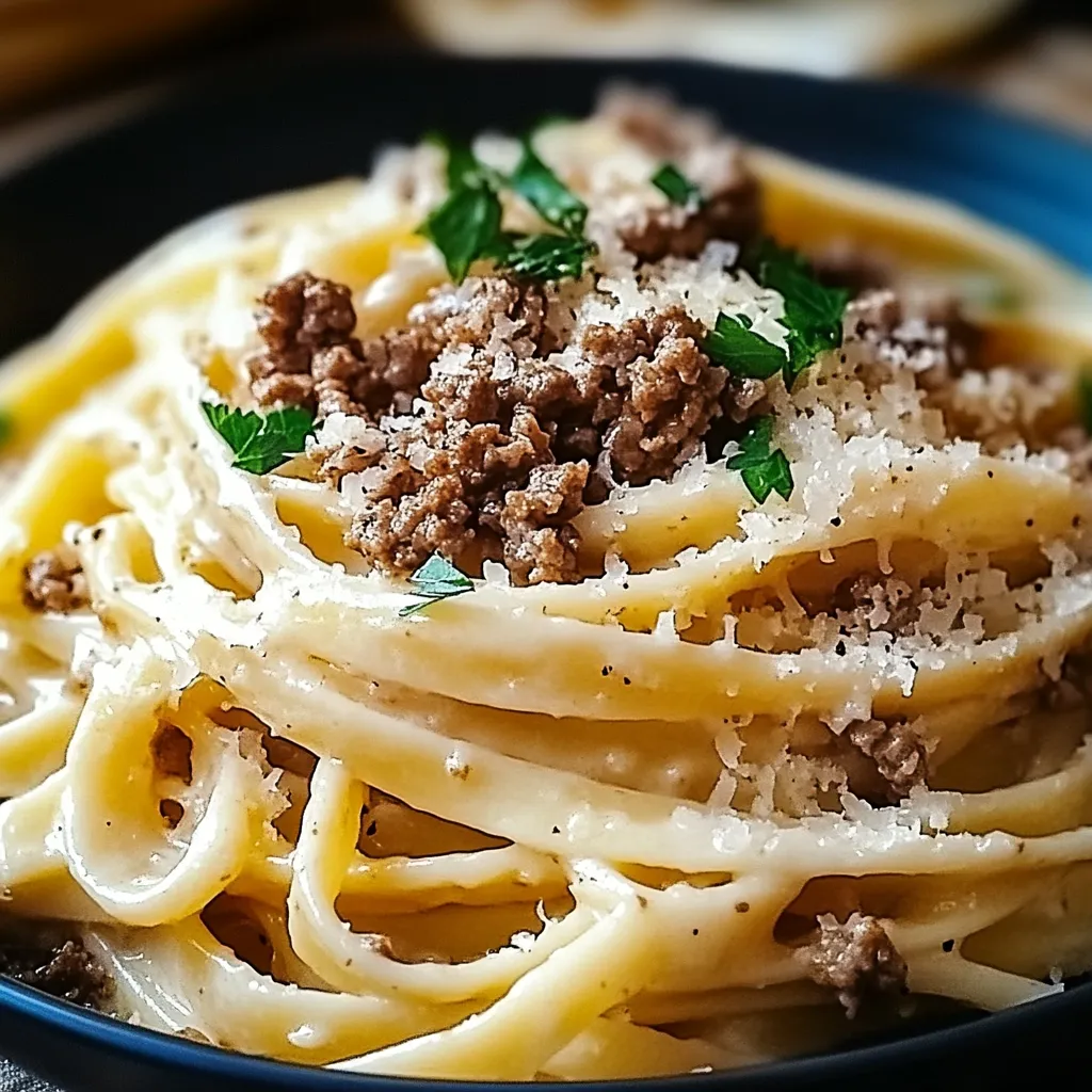 Creamy Cheesy Garlic Butter Linguine with Ground Beef