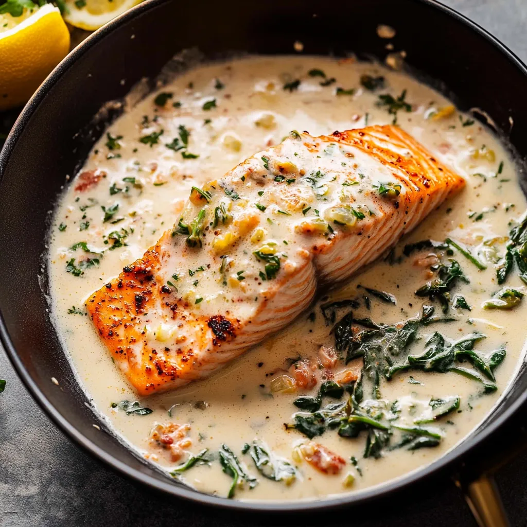 Creamy Garlic Butter Baked Salmon with Parmesan Sauce