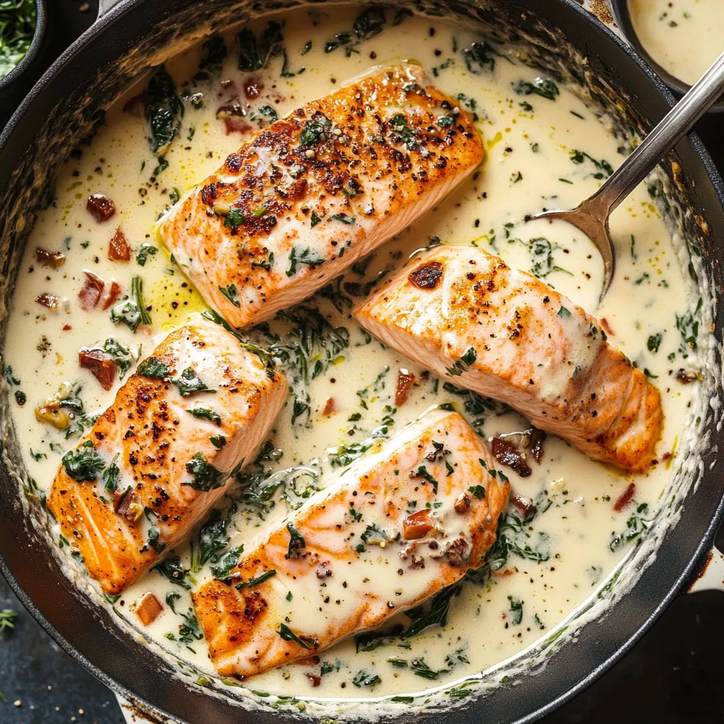 Creamy Garlic Butter Baked Salmon with Parmesan Sauce