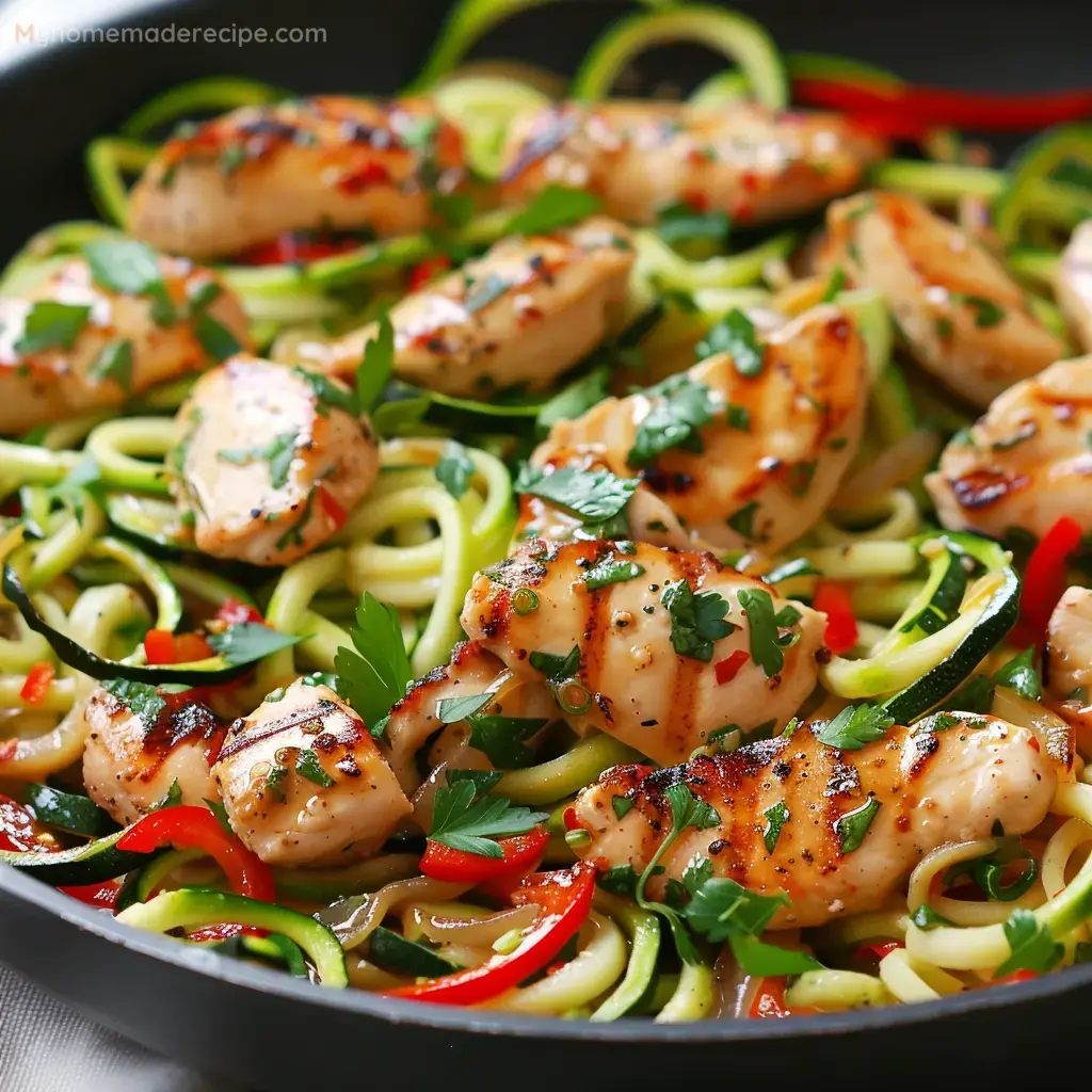 Delicious Garlic Chicken Zucchini Noodles Stir-Fry