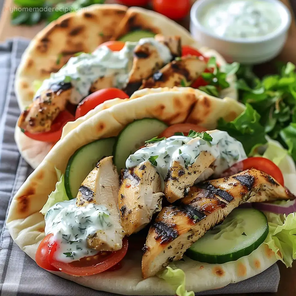 Greek Chicken Gyros with Tzatziki Sauce and Greek Salad