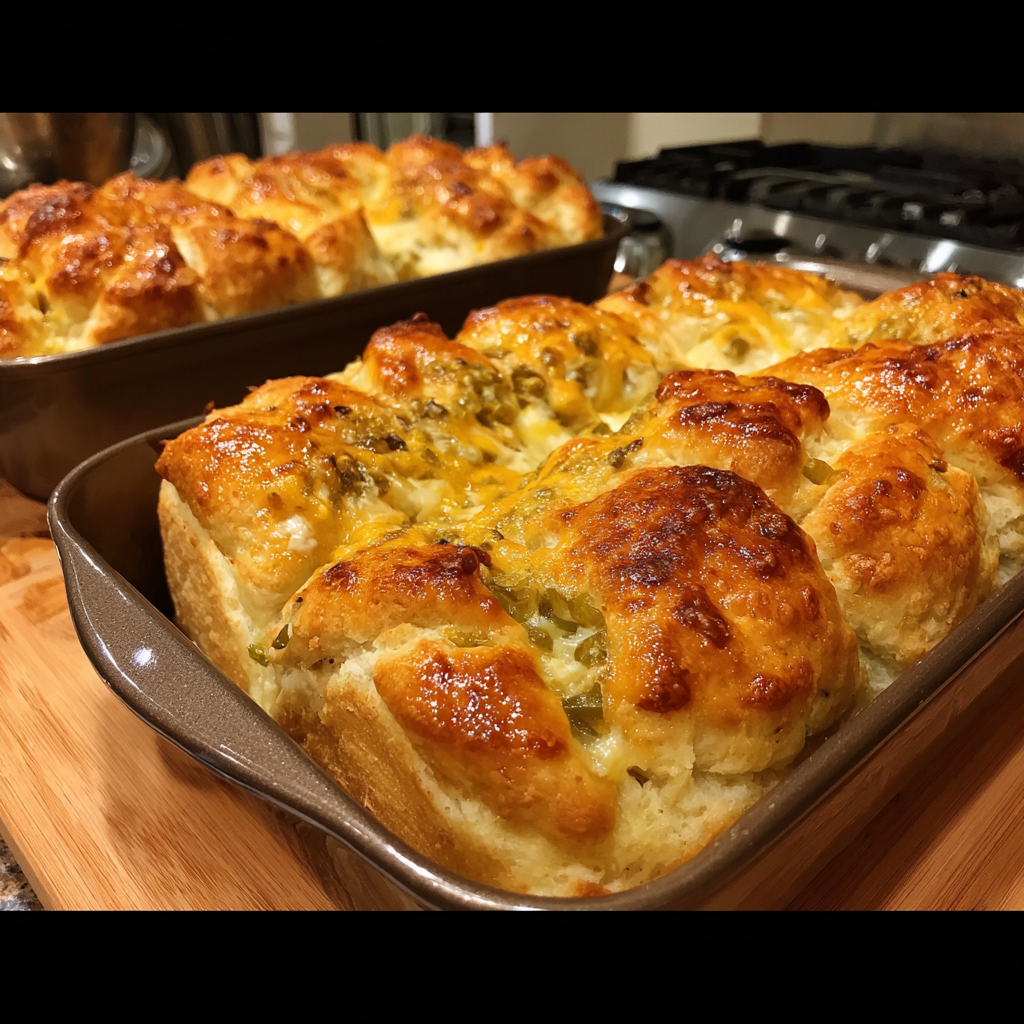 Green Chile Cheese with Garlic Butter Pull Apart Loaves