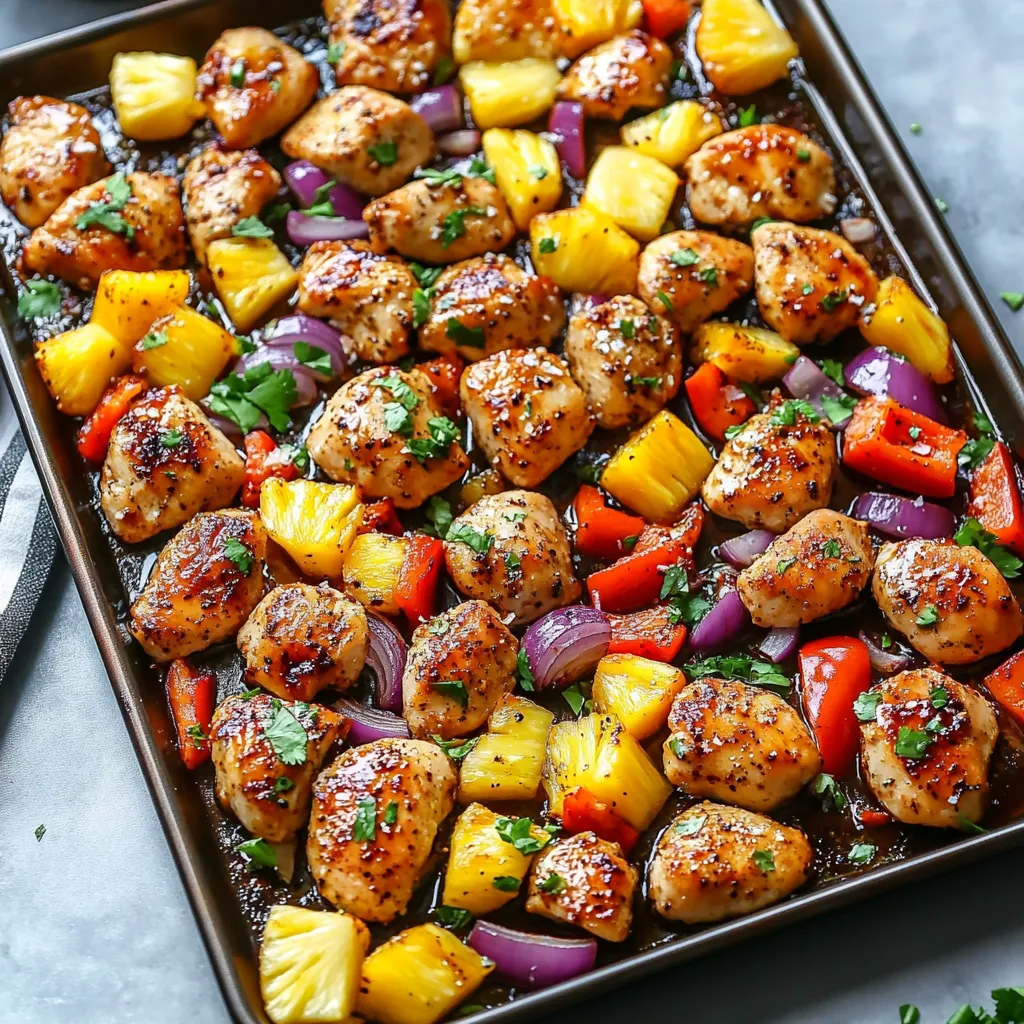 Easy Hawaiian Chicken Sheet Pan Dinner with Pineapple and Peppers