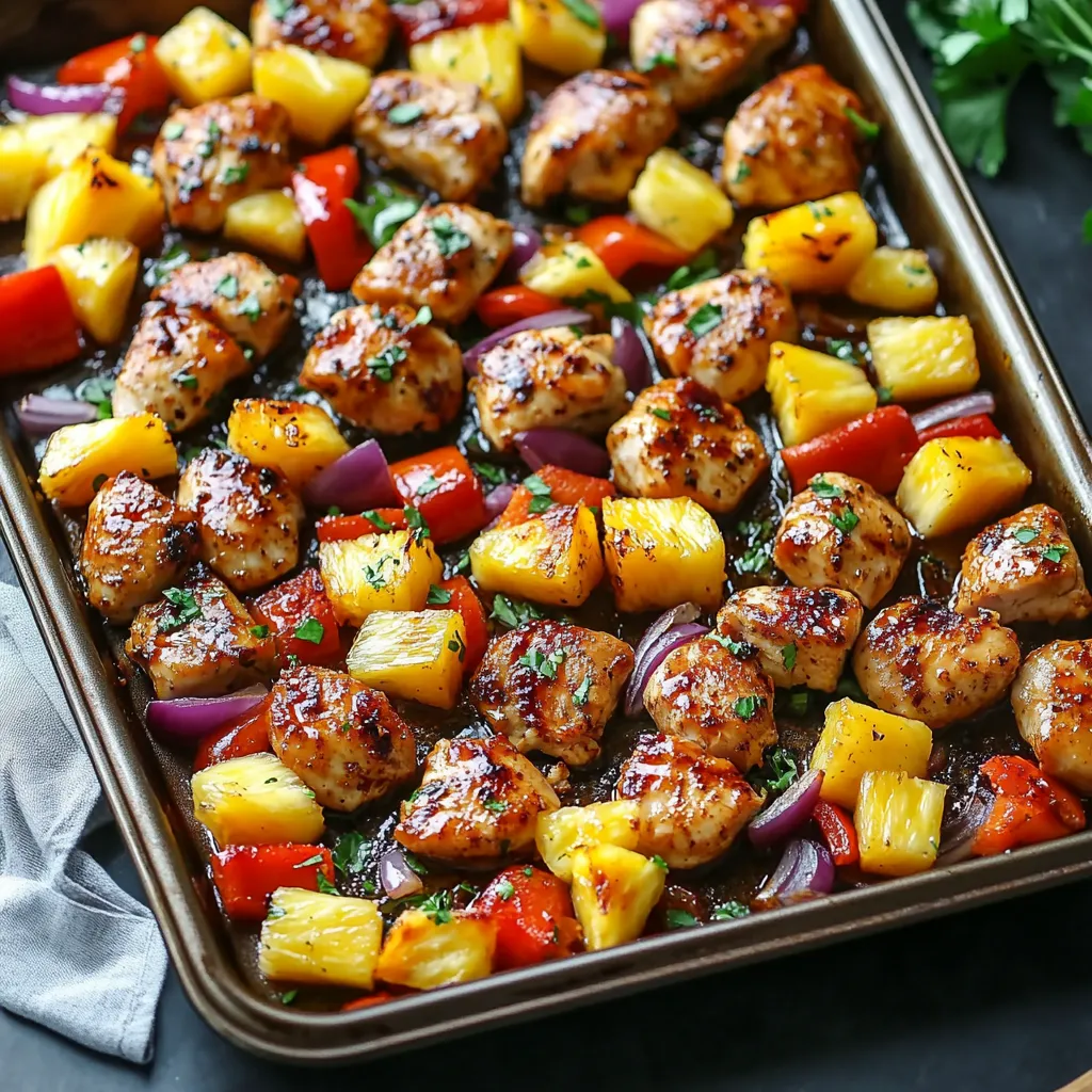 Easy Hawaiian Chicken Sheet Pan Dinner with Pineapple and Peppers