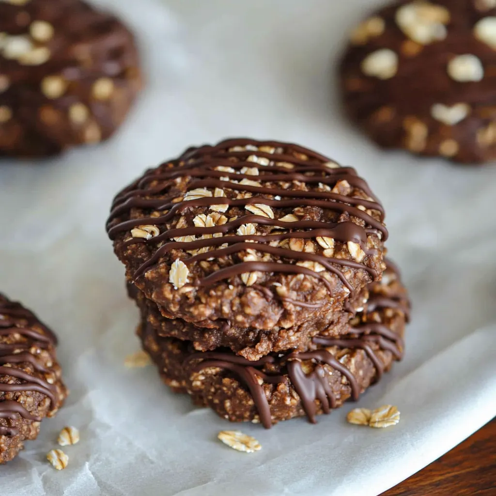 Healthy No Bake Oatmeal Cookies with Peanut Butter and Chocolate