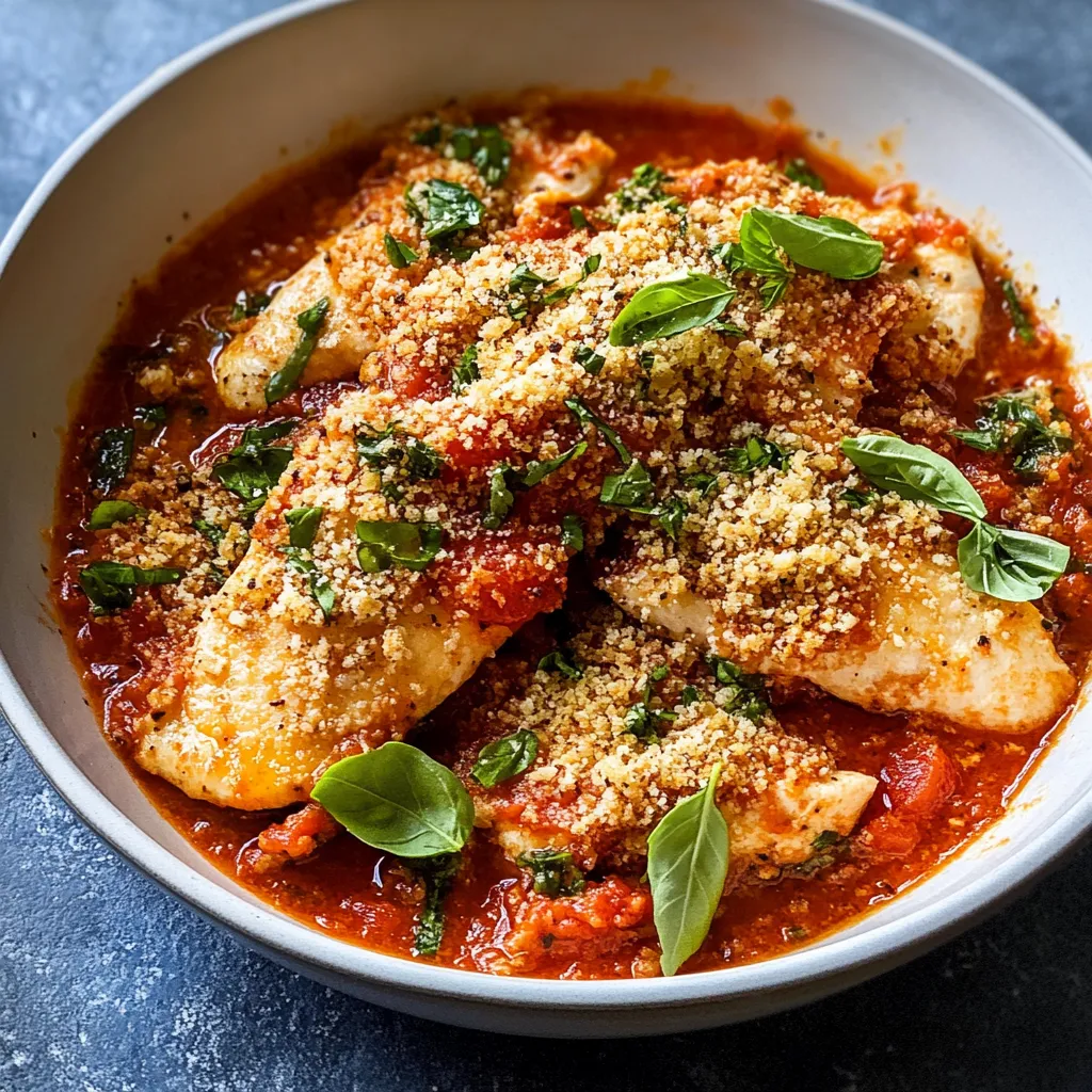 Savory Chicken with Herb Topping and Tomato Sauce