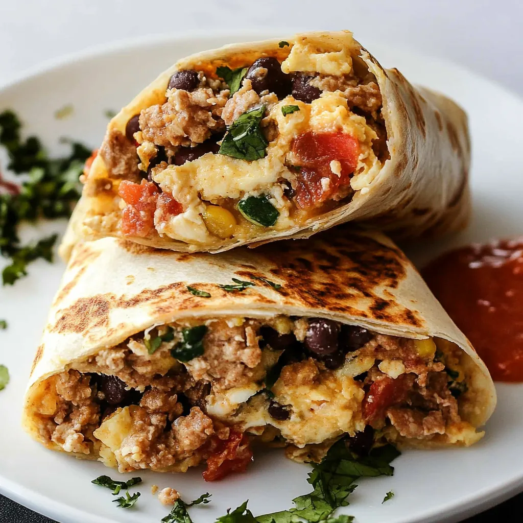 High Protein Breakfast Burritos with Eggs & Sausage