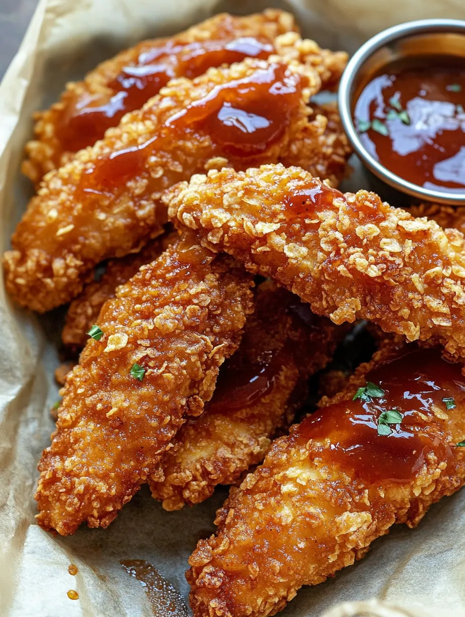 Crispy Honey BBQ Baked Chicken Strips with Corn Flake Coating