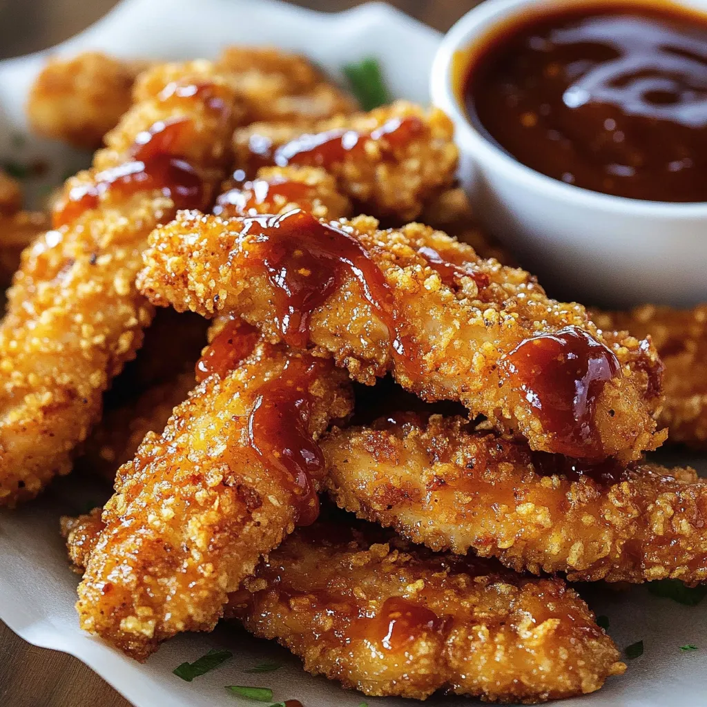 Crispy Honey BBQ Baked Chicken Strips with Corn Flake Coating
