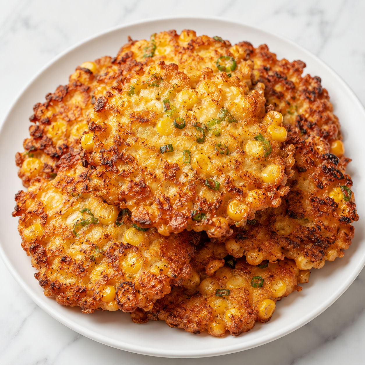 Golden cheesy corn fritters with scallions, lime, and sour cream