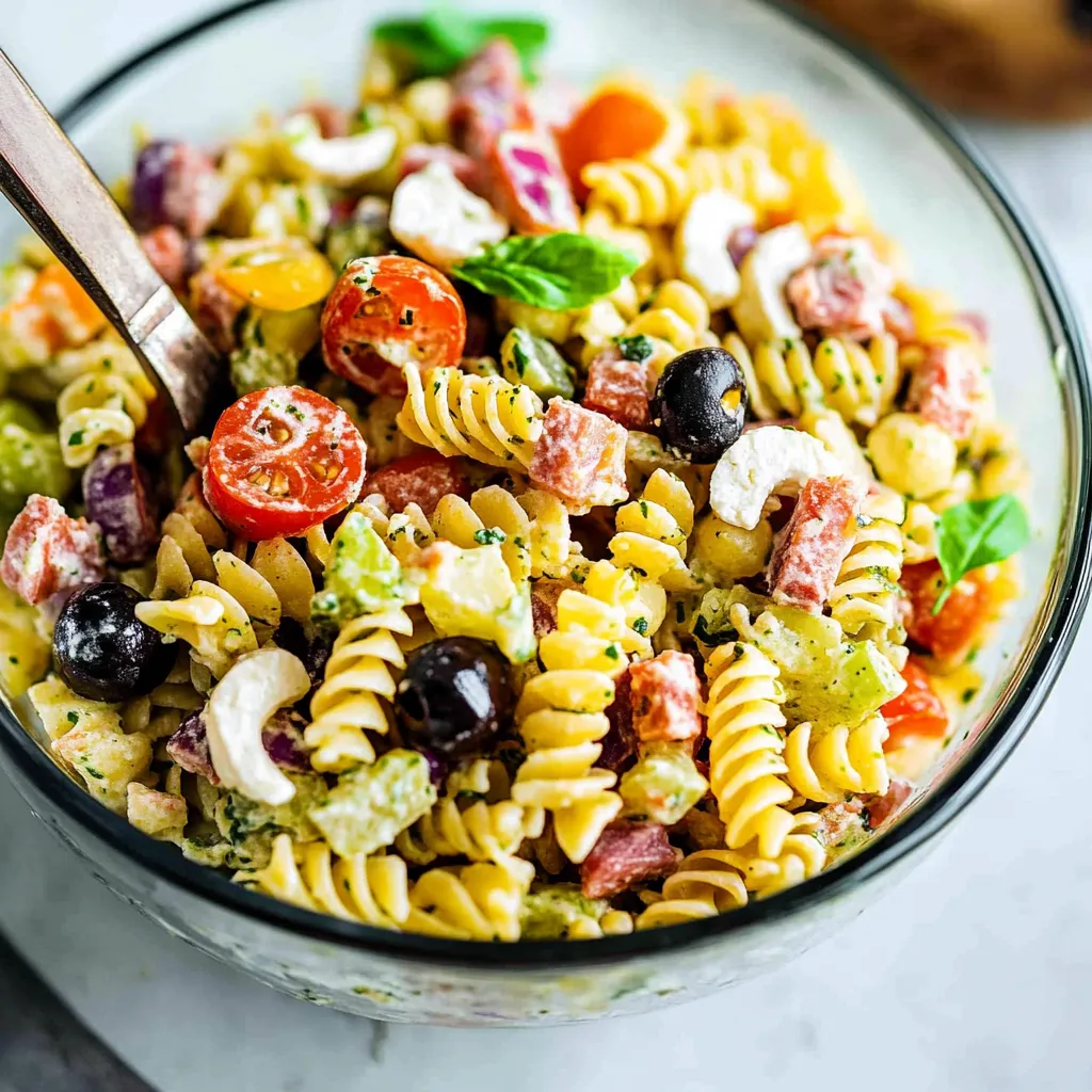 Homemade Italian Pasta Salad with Fresh Mozzarella and Salami