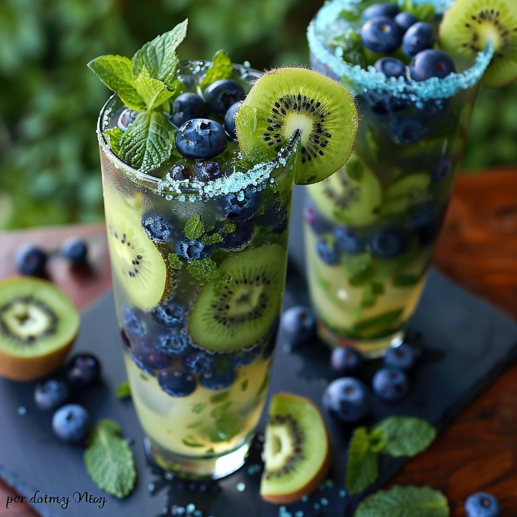 Vibrant Kiwi Blueberry Mojito with Fresh Mint and Lime