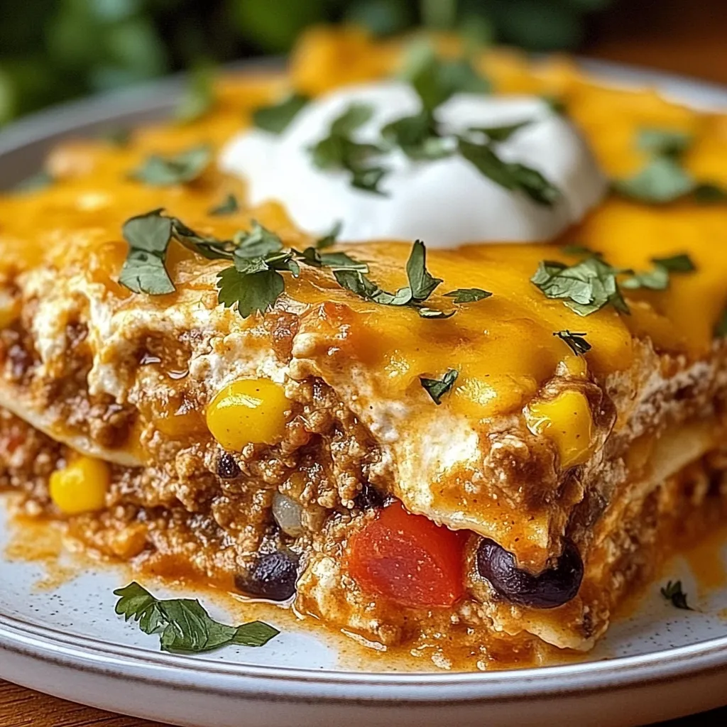 Simple Baked Burrito Casserole with Cheese and Beef