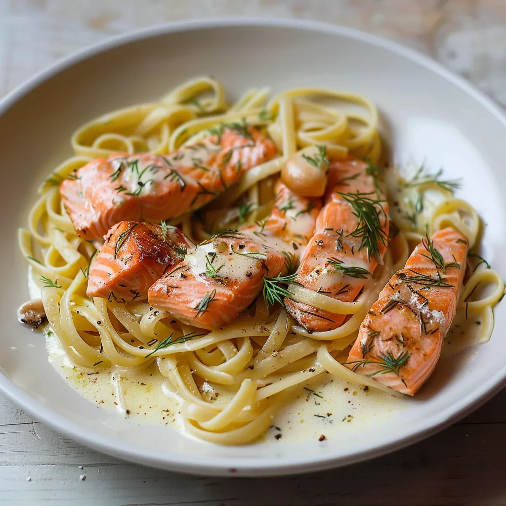 Lemon Dill Salmon with Creamy Pasta