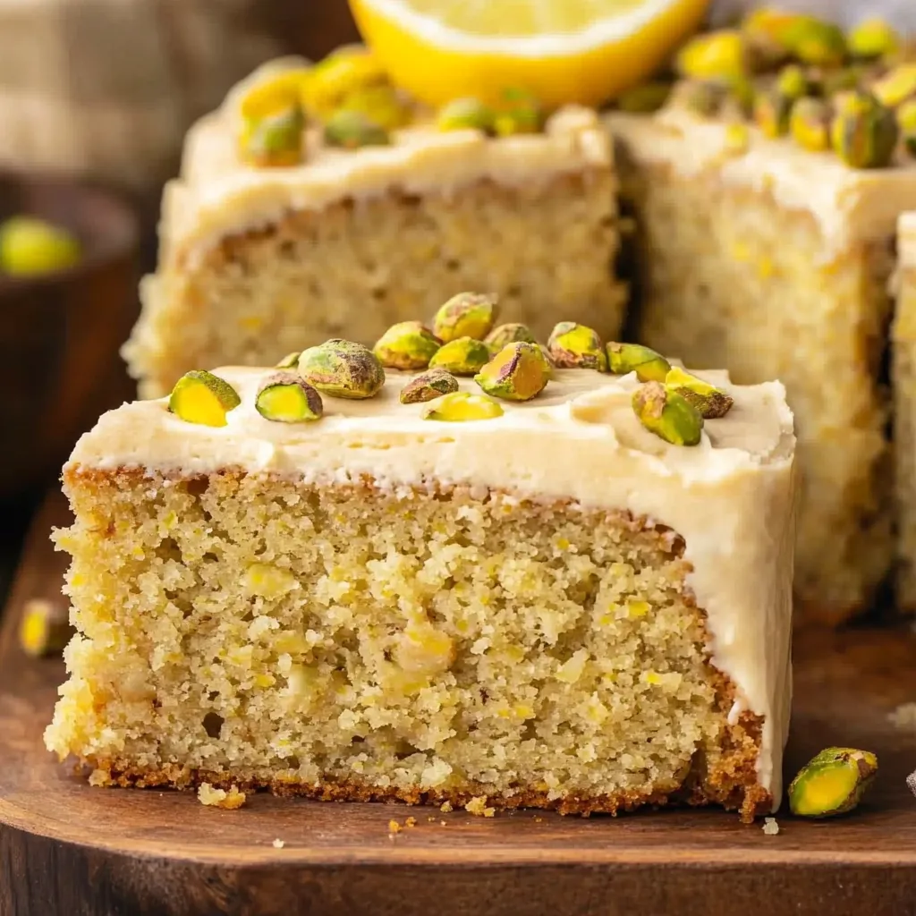 Moist Lemon Pistachio Cake with Cream Cheese Frosting