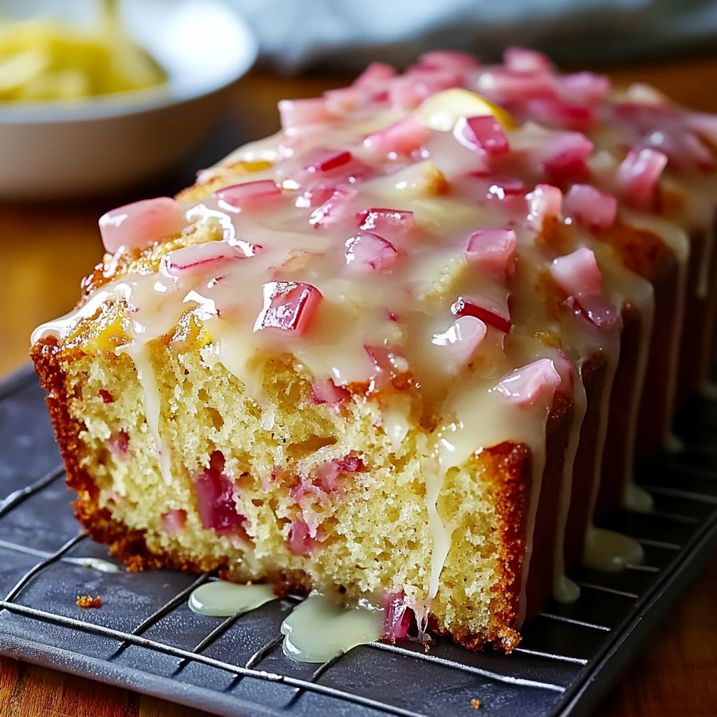 Tangy Lemon Rhubarb Loaf with Glaze