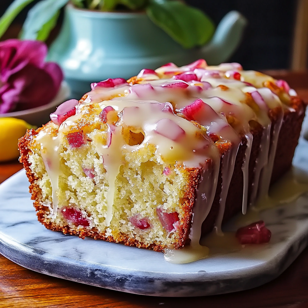 Tangy Lemon Rhubarb Loaf with Glaze