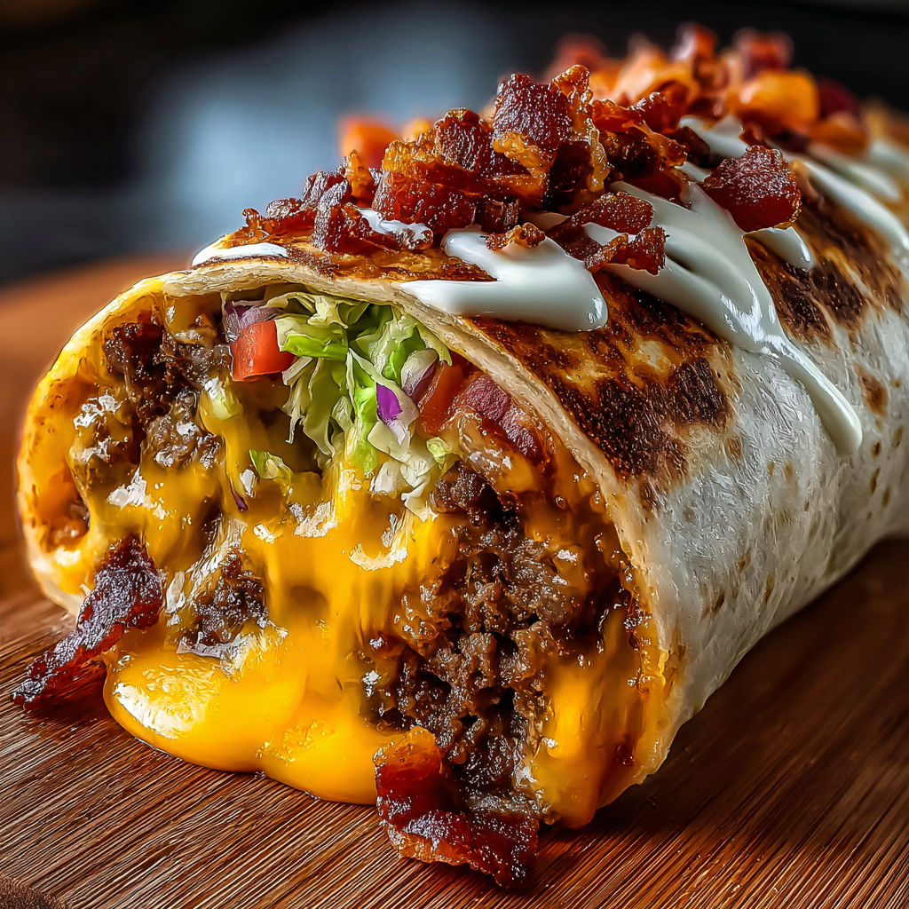 Loaded Bacon Cheeseburger Burrito with Creamy Sauce and Cheese