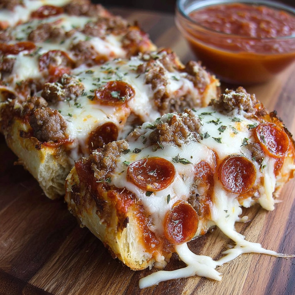 Meat Lovers Pizza Bread with Pepperoni and Cheese