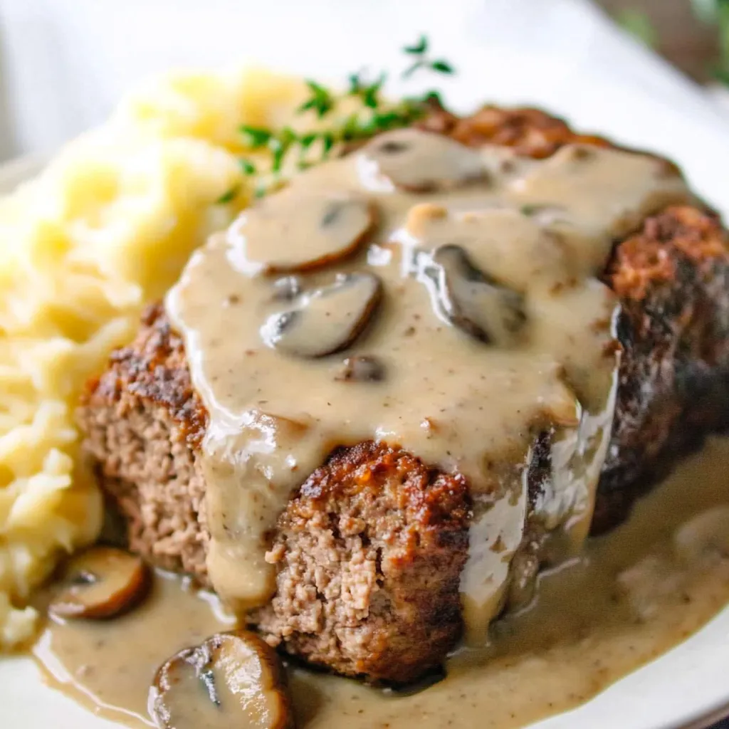 Easy Homemade Meatloaf with Mushroom Gravy