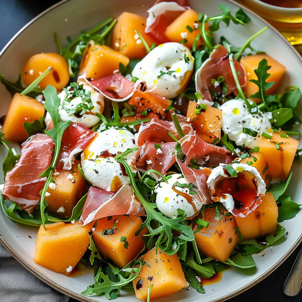 Melon and Prosciutto Salad with Burrata and Basil