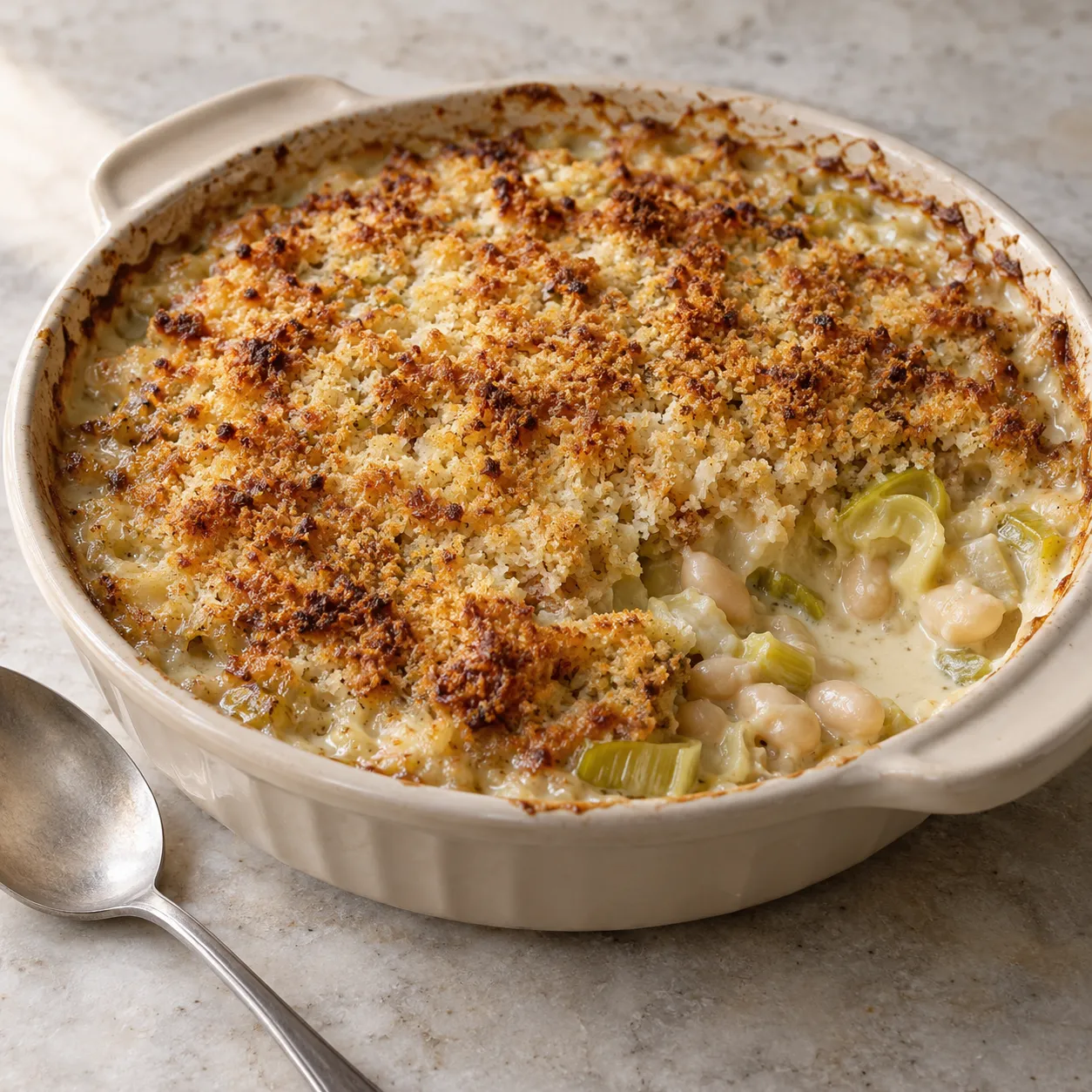 Creamy Leek and White Bean Gratin