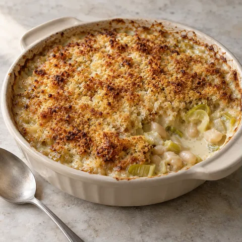 Creamy Leek and White Bean Gratin