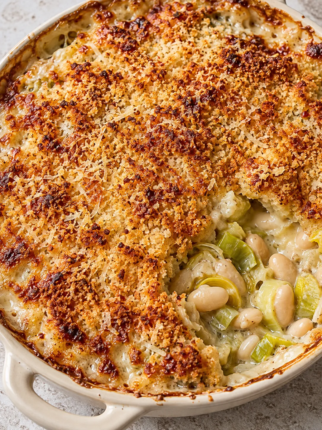 Creamy Leek and White Bean Gratin