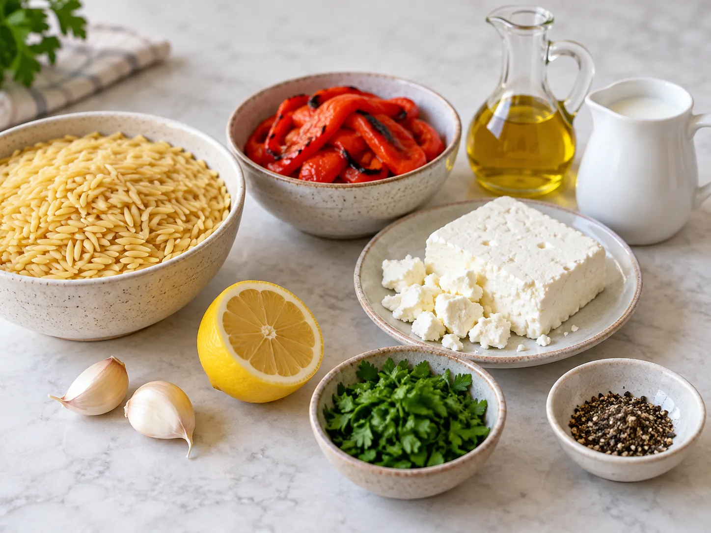 Roasted Pepper and Feta Orzo