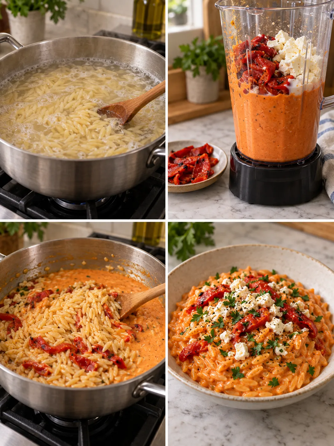 Roasted Pepper and Feta Orzo