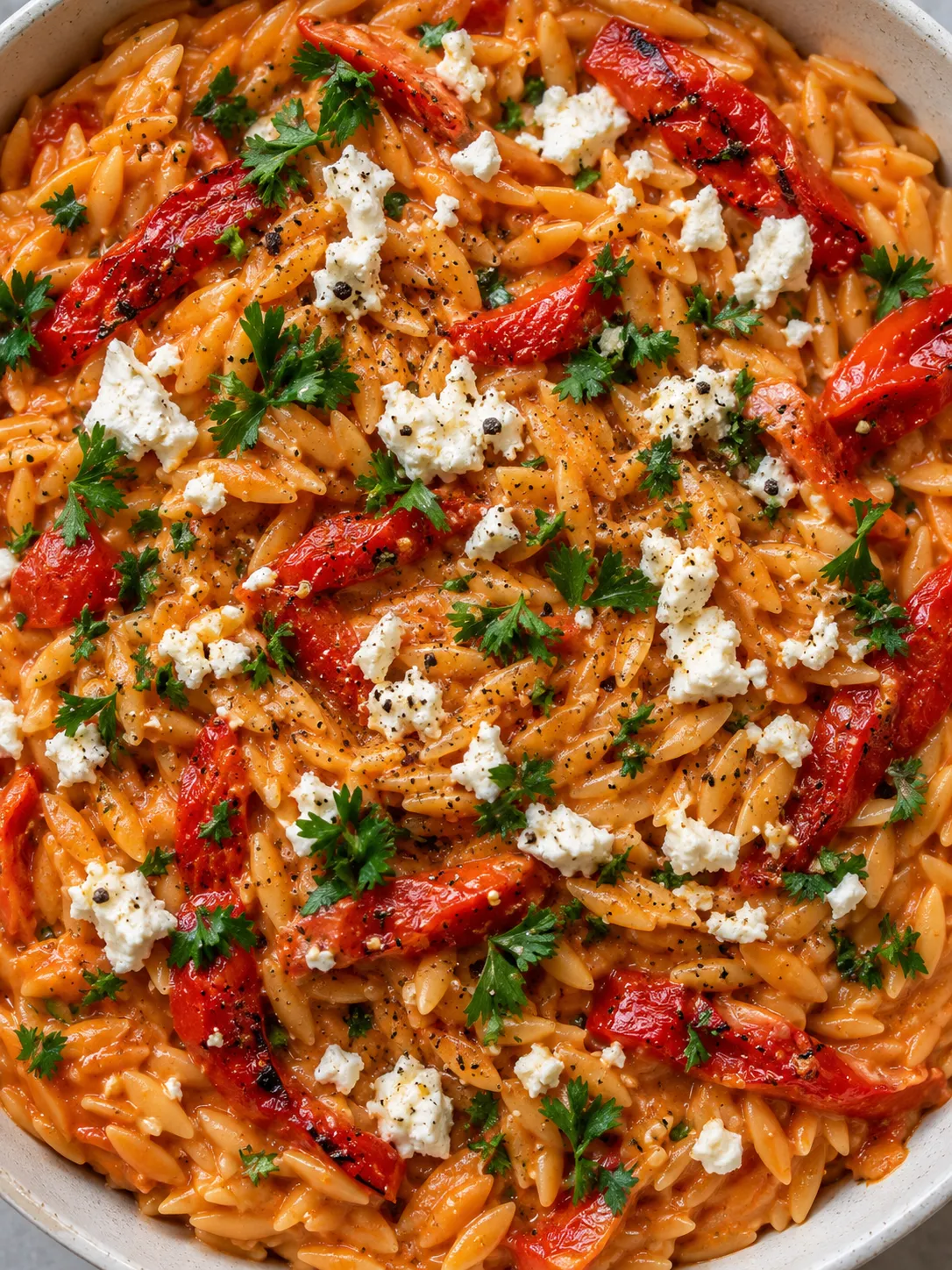Roasted Pepper and Feta Orzo