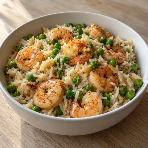 Garlic Shrimp and Pea Rice