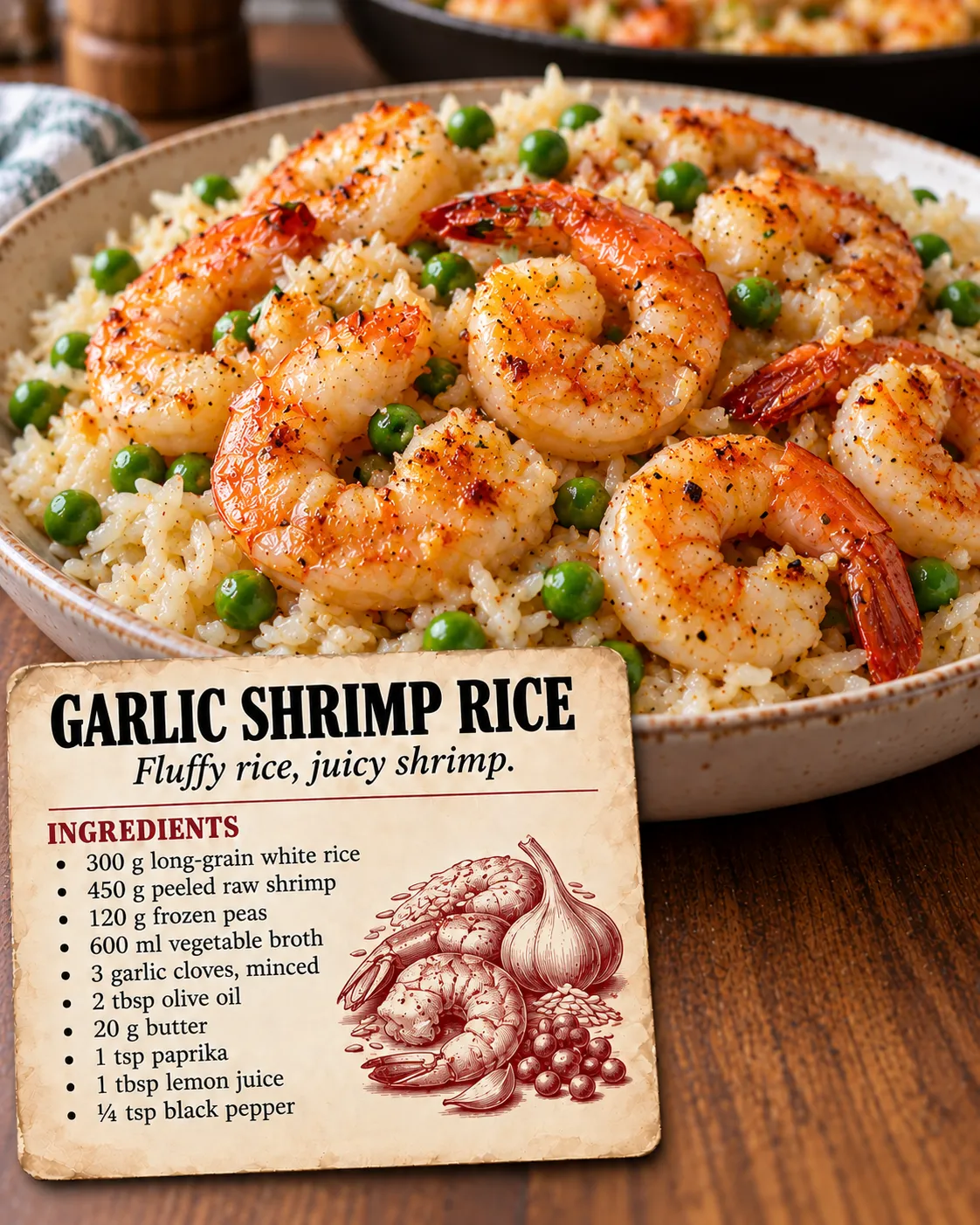 Garlic Shrimp and Pea Rice