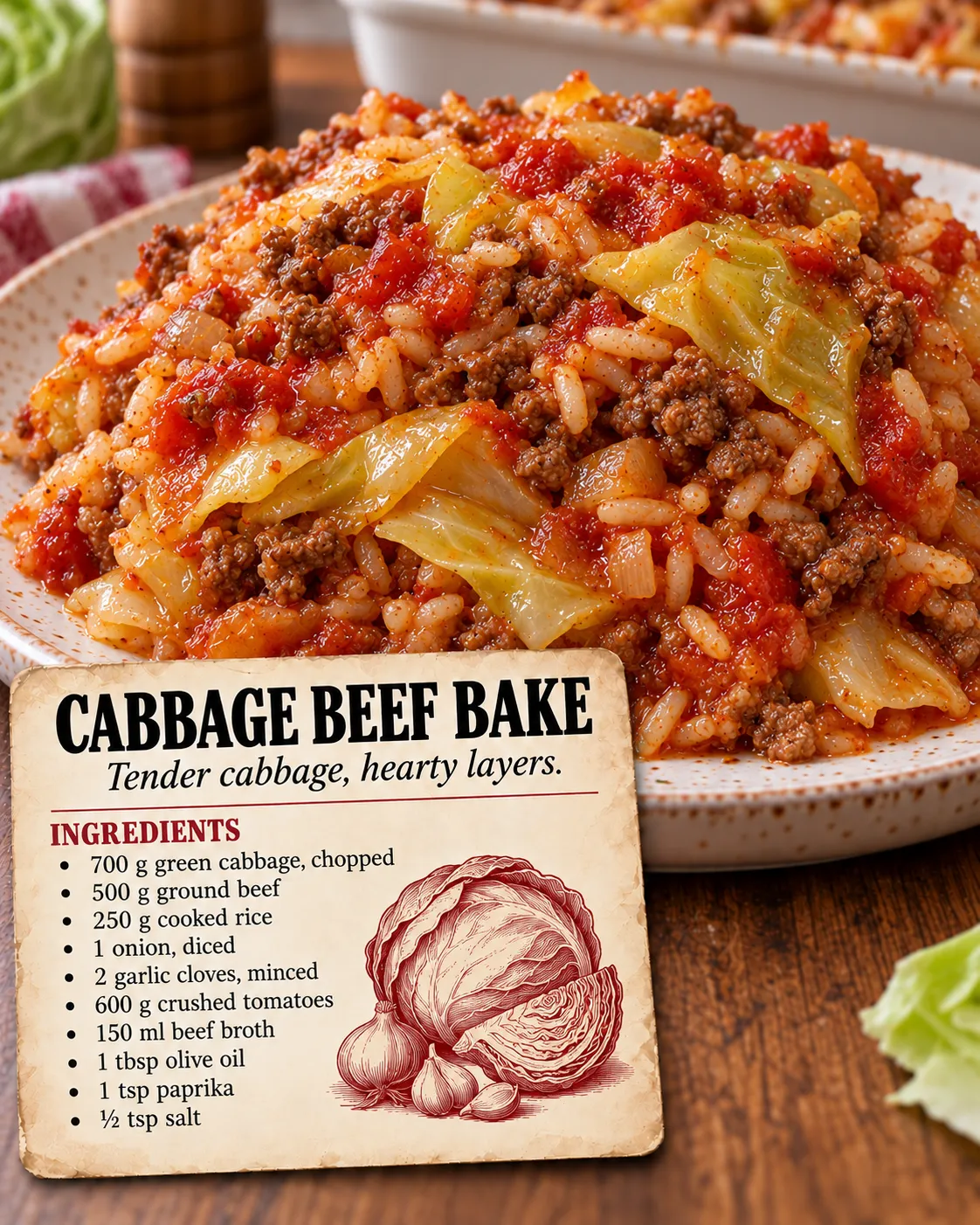 Cabbage Beef Rice Bake