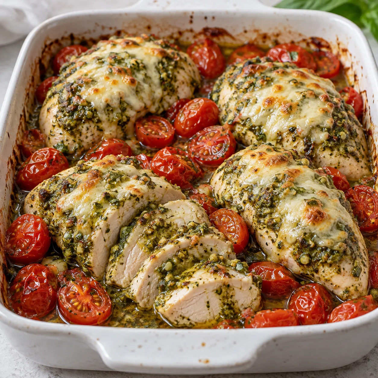 Pesto Chicken and Tomato Bake