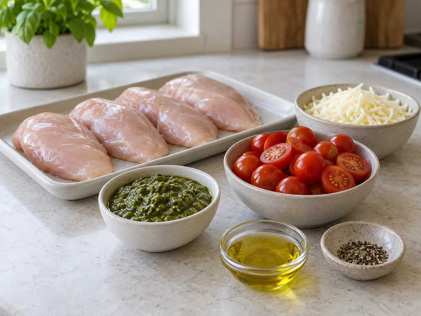 Pesto Chicken and Tomato Bake