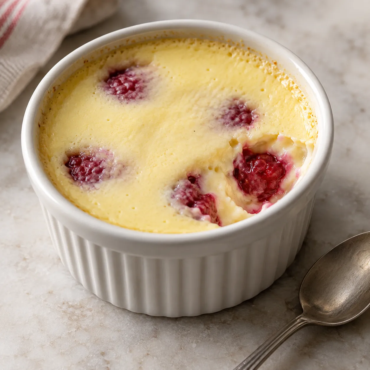 Baked Vanilla Custard with Raspberries