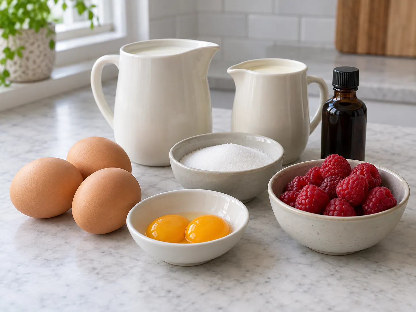 Baked Vanilla Custard with Raspberries