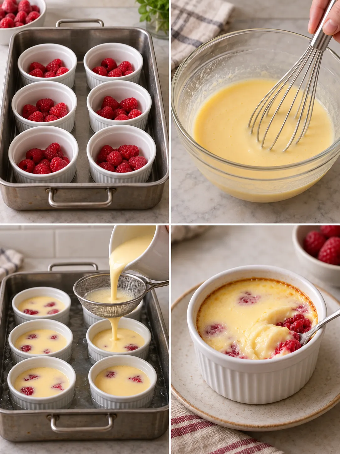 Baked Vanilla Custard with Raspberries