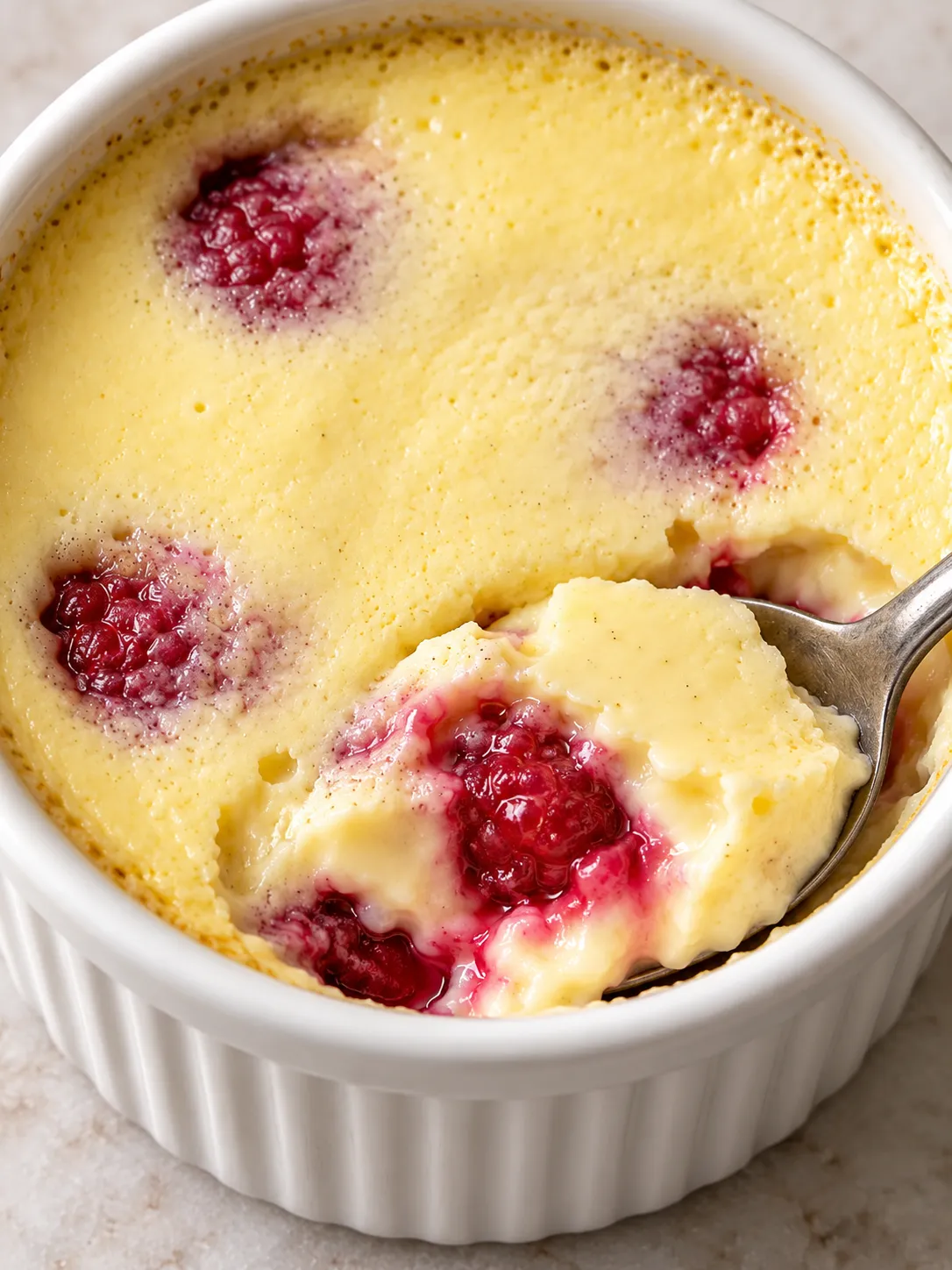Baked Vanilla Custard with Raspberries