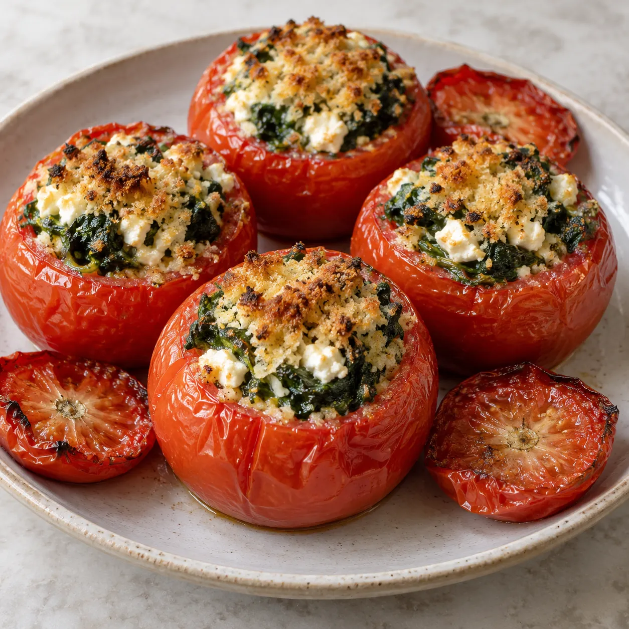 Baked Spinach and Feta Stuffed Tomatoes