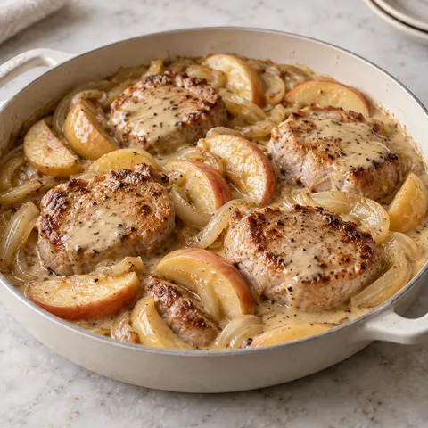 Creamy Mustard Pork and Apple Skillet