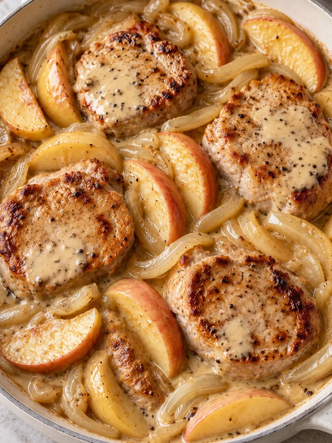 Creamy Mustard Pork and Apple Skillet