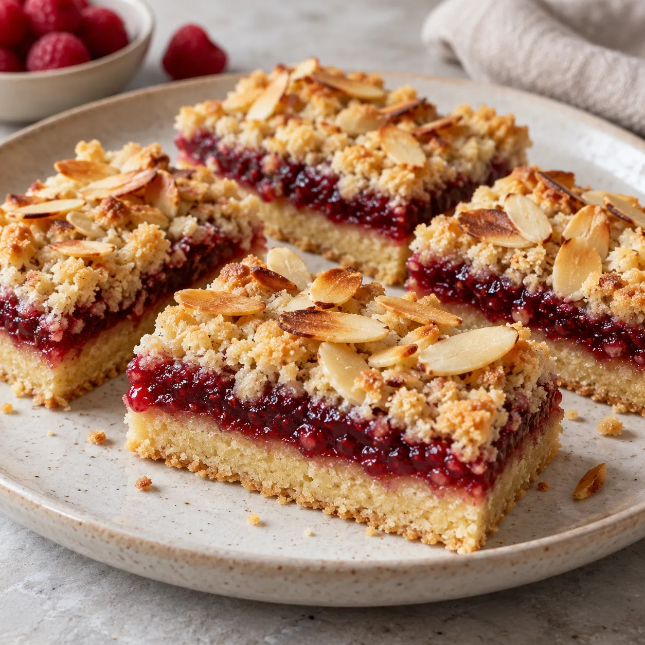 Raspberry Jam Almond Shortbread Slices