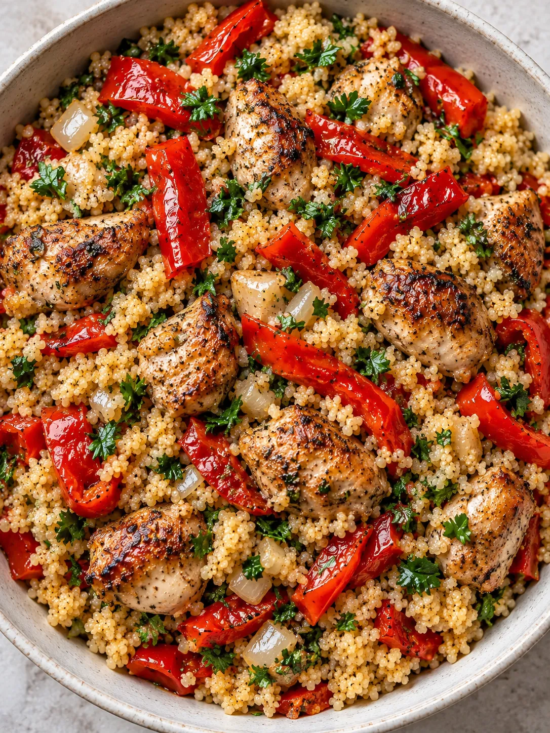 Roasted Red Pepper Chicken Couscous