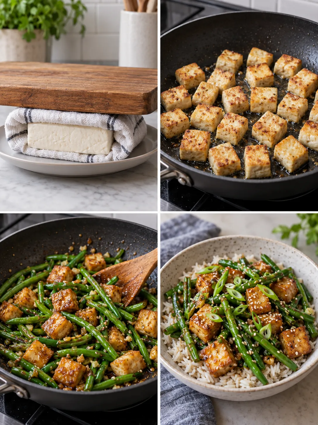 Sesame Tofu and Green Bean Rice Bowls
