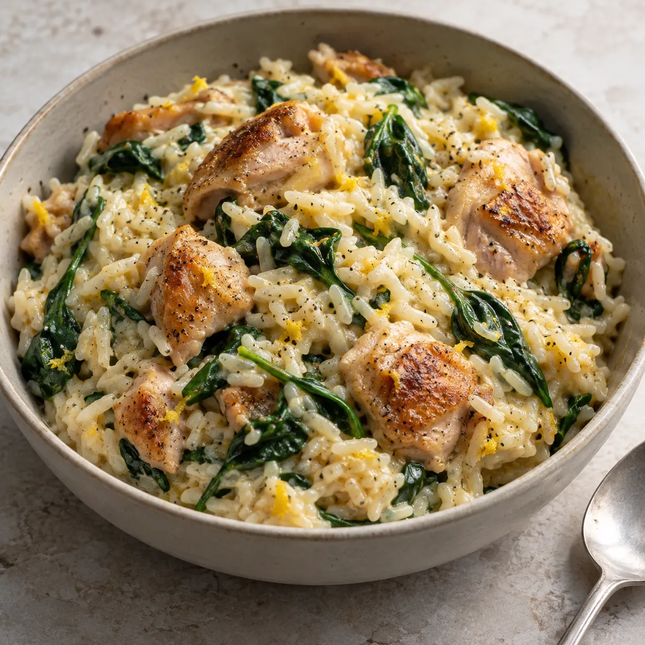 Creamy Lemon Chicken and Spinach Rice