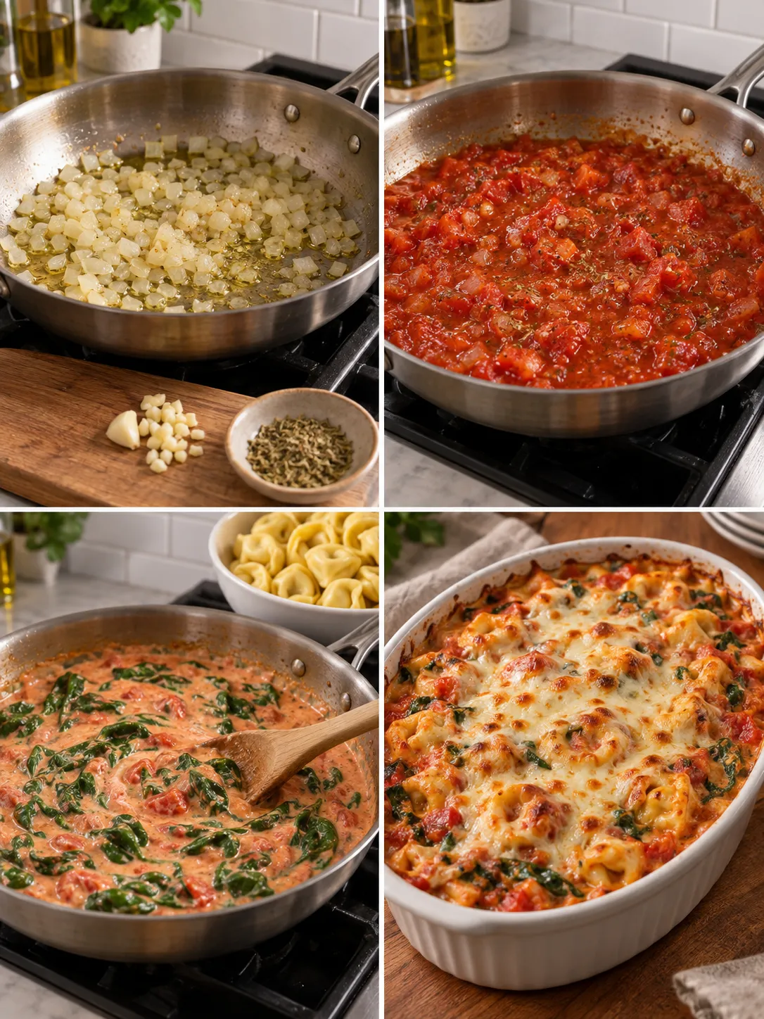 Creamy Tomato Spinach Tortellini Bake