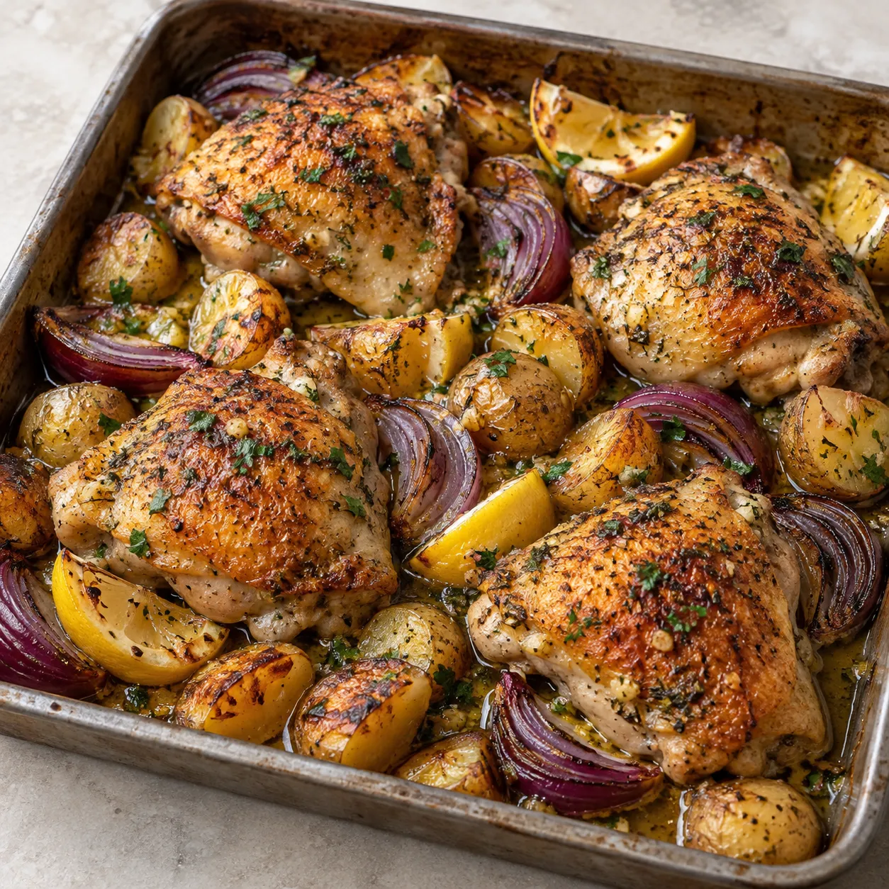 Lemon Herb Chicken and Potato Tray Bake